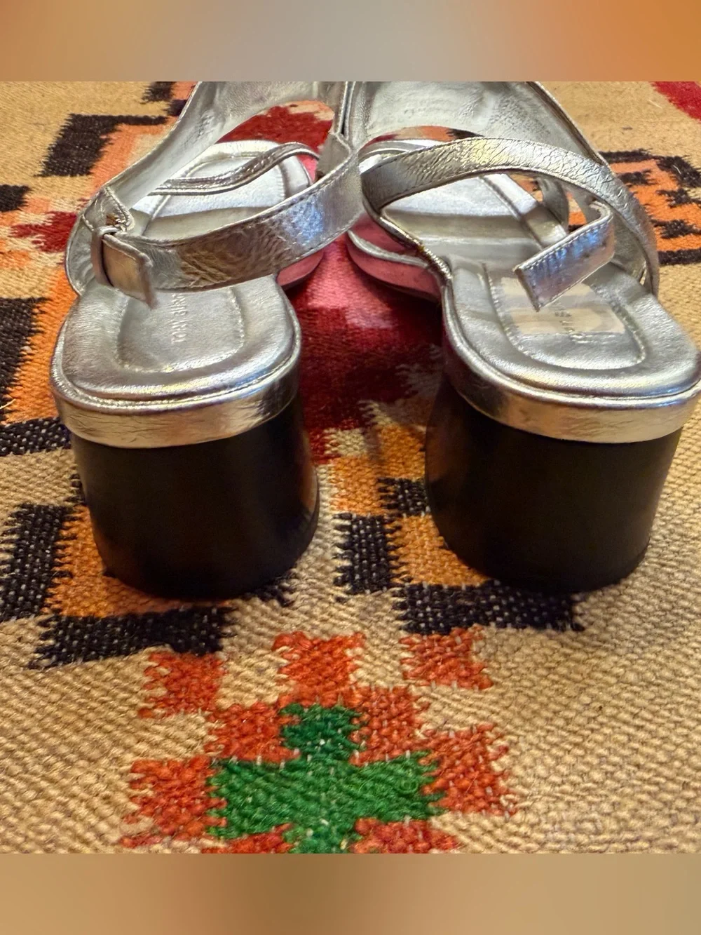 TORY BURCH silver Eleanor heel sandals excellent condition 7 1/2